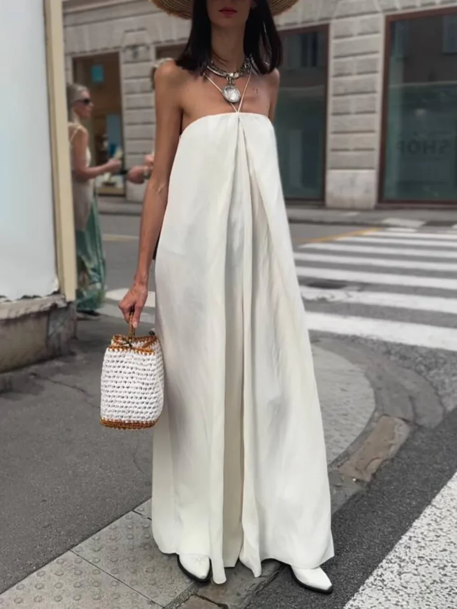 Unique Halter Neck Pleated Jumpsuit