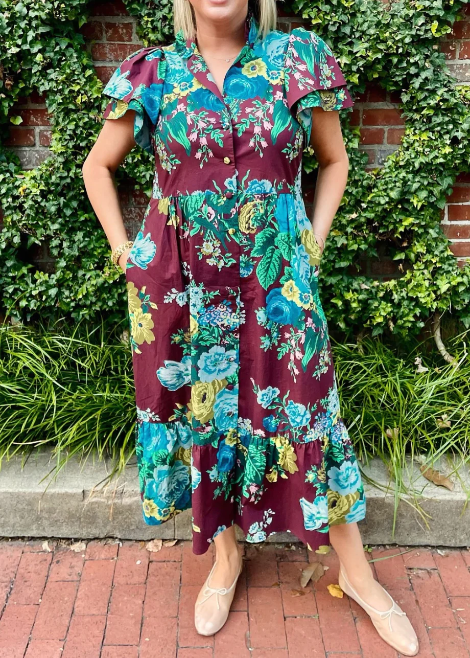 Oxblood Verdant Floral Alice Dress - Image 2