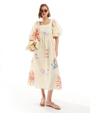Puff Sleeve Mini Smock Dress With Pockets