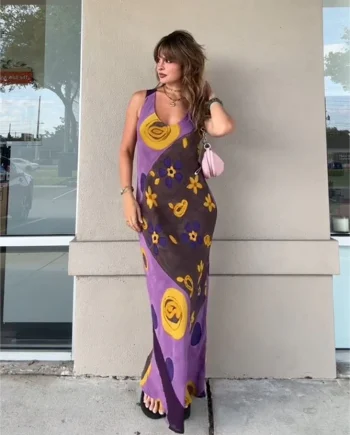 Art Graffiti V-Neck Vest Dress