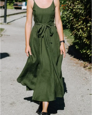 Atrovirens Casual Linen Slip Dress