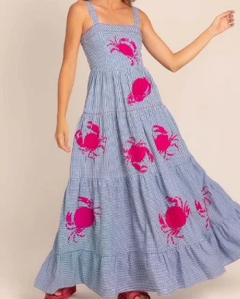 Pink Crab Check Maxi Dress