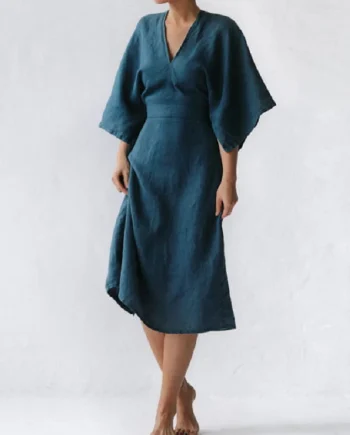 Elegant Inky Blue Linen Dress