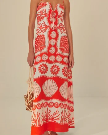 Ocean Print Suspender Tie Maxi Dress