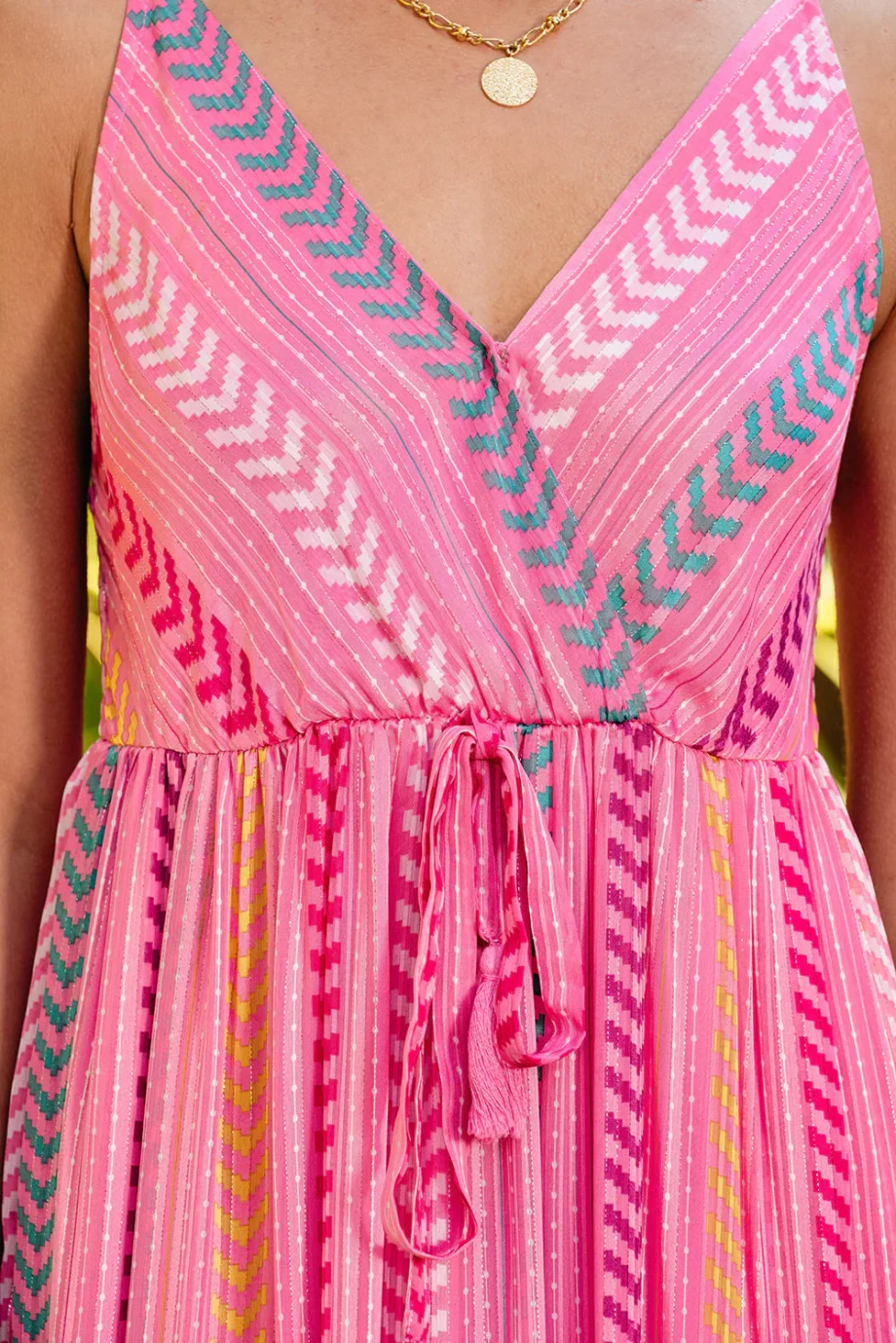Pink Western Printed Tassel Tie V Neck Wrap Maxi Dress - Image 11