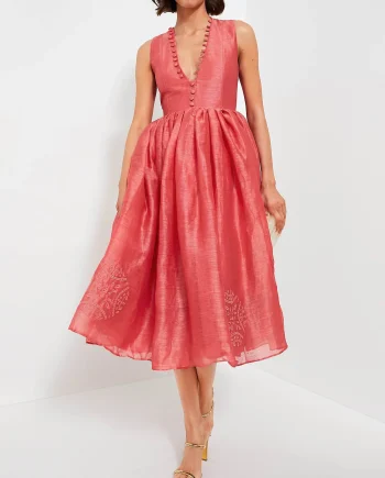 Exquisite Embroidered V-Neck Slim Midi Dress