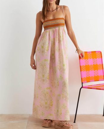 Bosnian Folk Floral Thin Strap Midi Dress