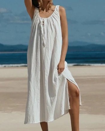 Sleeveless Tie Solid Color Dress