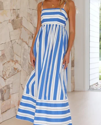 Striped Printed Suspender Maxi Dress