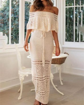 Crochet Off Shoulder Hollow Out Vacation Slim Maxi Dresses