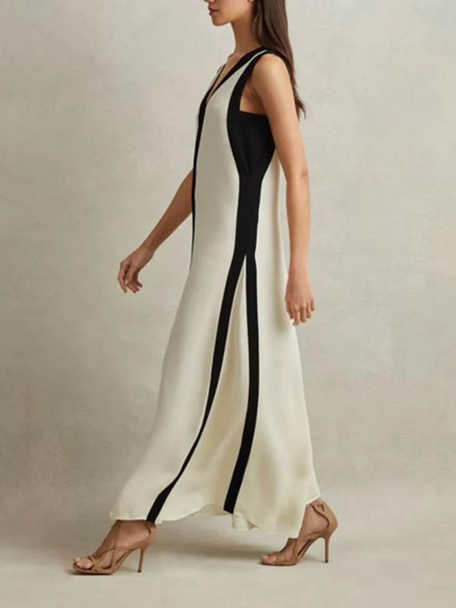 Reversible Style Colorblock A-Line Maxi Dress - Image 4