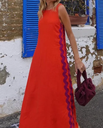 Casual vest solid color lace stitching long dress