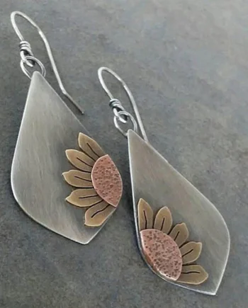 Bohemian sunflower pendant earrings