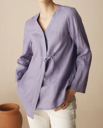 Linen Lace-Up Cardigan Top