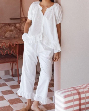 Solid color ruffle loose suit